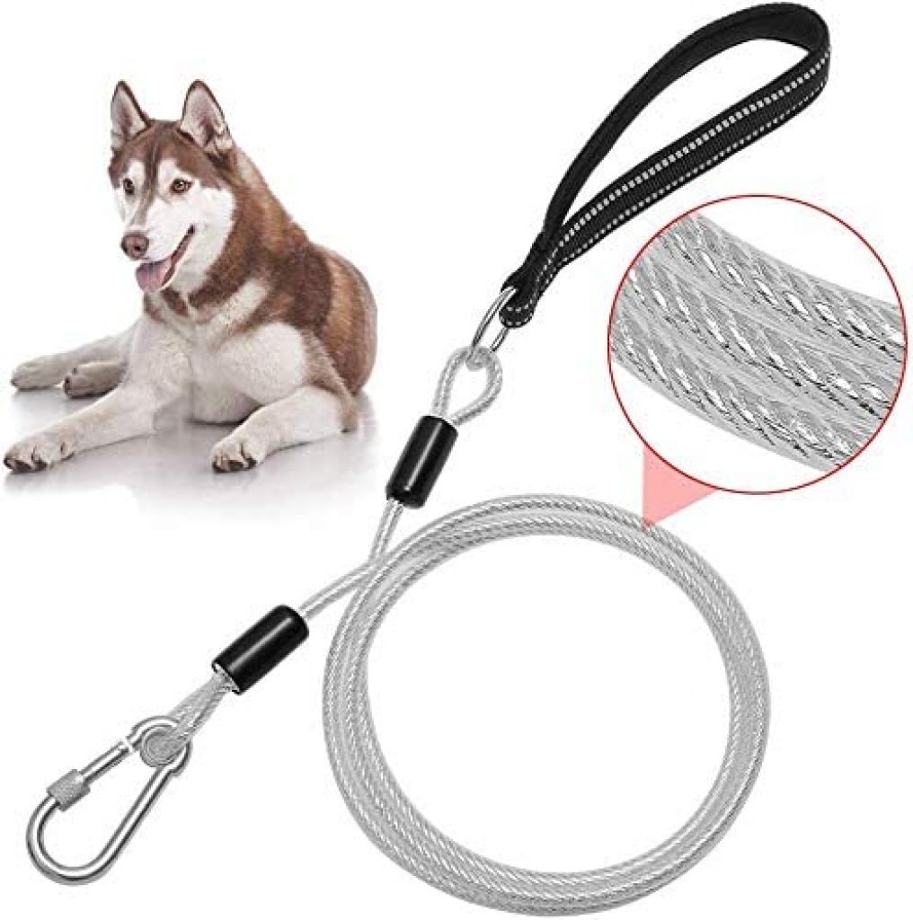 6ft Dog Leash Chew Proof - Sturdy Reflective Cable Lead with Padded Handle & Rock Climbers Carabiner for Small Medium Large Dogs Outdoor Walking, Climbing, Training