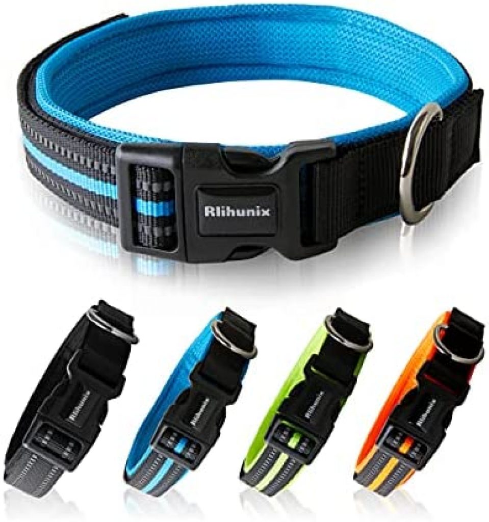 Rlihunix Reflective Dog Collar for Small Medium Large Dogs Adjustable Nylon Puppy Collar Outdoor Adventure Pet Collar with Safety Locking Buckle for Safety Night Walking, 4 Colors, 3 Sizes