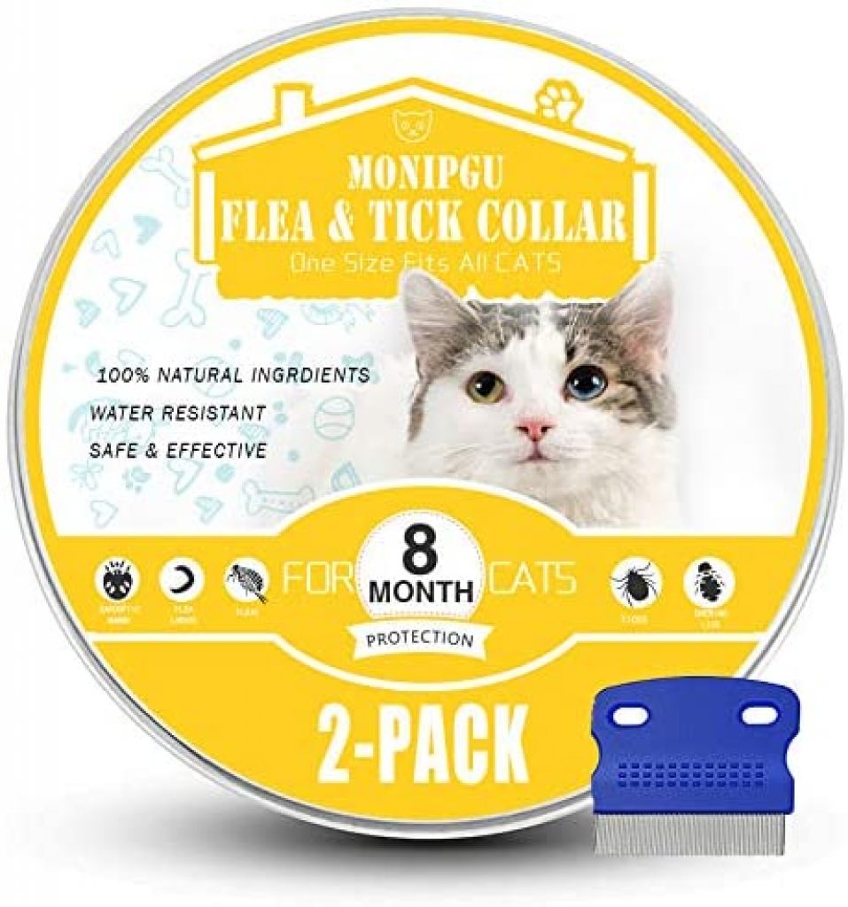 MONIPGU Collar for Cats,2 Pack,Natural Prevention for Cats,8 Months Protection,One Size Fits All Cats,Adjustable & Waterproof,Include Comb